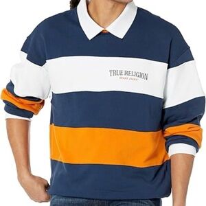 True Religion Men's polo shirt 
Long Sleeve Crewneck size S/P white navy orange